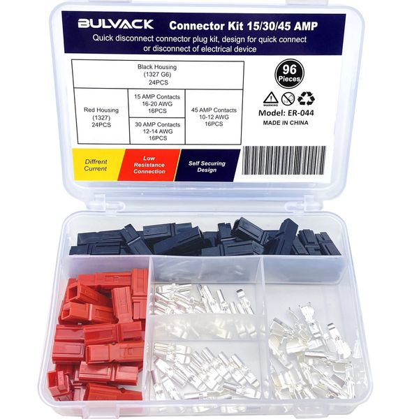 BULVACK 96 PCS 15/30/45 Amp Power Connectors Assortment Kit, Quick Disconnect Battery Connector Modular Terminals Connectors, AWG10-20