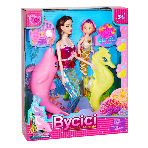 BYCICI Princess Doll with Color Changing Dolphin & Seahorse Play Gift Set | Blonde Hair Mermaid Dolls and Little Mermaid Bath Toys | Mermaid Toys with Accessories and Doll Clothes for Girls 3-7