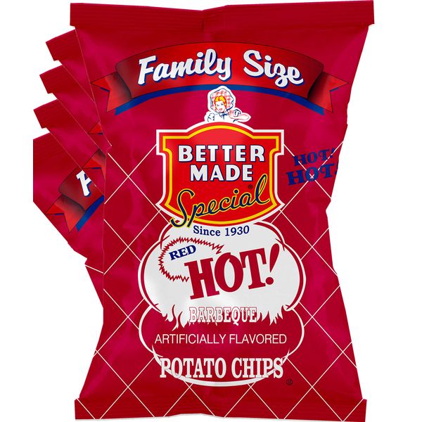 Better Made Special Family Size Potato Chips - 8 Pack - 8 x 8.5 oz Bags - Party Lunch Snacks (Red HOT BBQ) - Crispy, Crunchy, Salty Snacks Made From Fresh Potatoes - Gluten Free - Family Owned and Operated