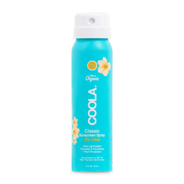 COOLA Organic Sunscreen SPF 30 Sunblock Spray, Dermatologist Tested Skin Care for Daily Protection, Vegan and Gluten Free, Piña Colada, Travel Size, 2 Fl Oz