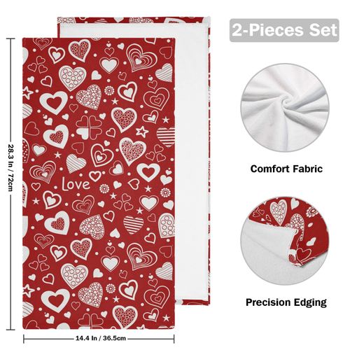 Happy Valentine's Day Hand Bath Towel Set of 2 Red Heart Love Kitchen Bathroom Faucet Towel Valentines Day Holiday Decorations Fingertip Towel Set Highly Absorbent Guest Shower towels 16x30 Inch