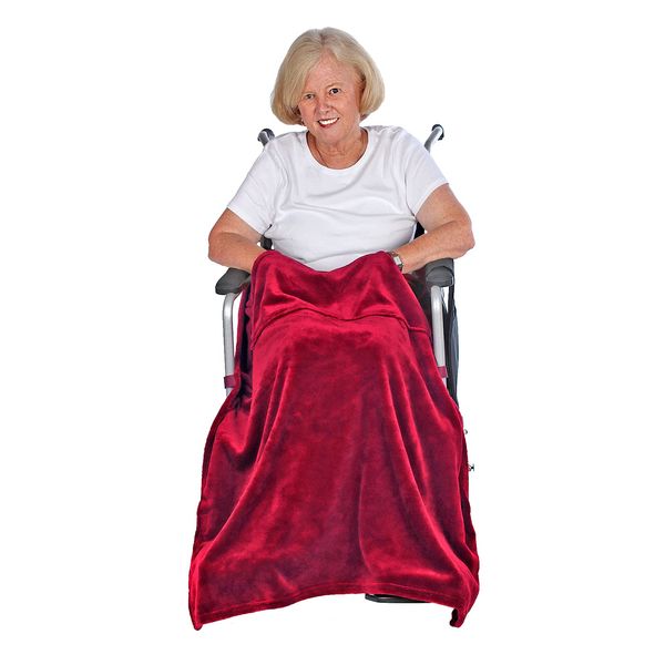 Granny Jo Products Lightweight Wheelchair Blanket, Warm Fleece, with Pockets (Merlot)