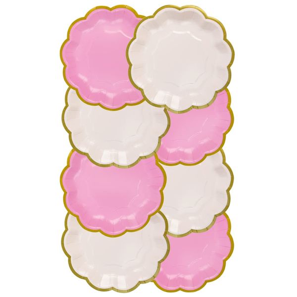 Talking Tables Pack of 12-Size 18cm Pretty Pink Paper Plates with Gold Foil Trim Ideal for Birthday or Afternoon Tea Party, PKPLATES