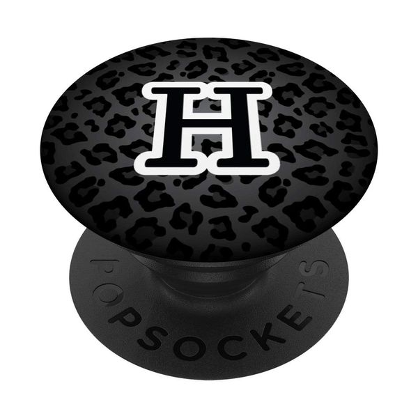 Letter H Black Cheetah Leopard Cat Animal Print Initial PopSockets Swappable PopGrip