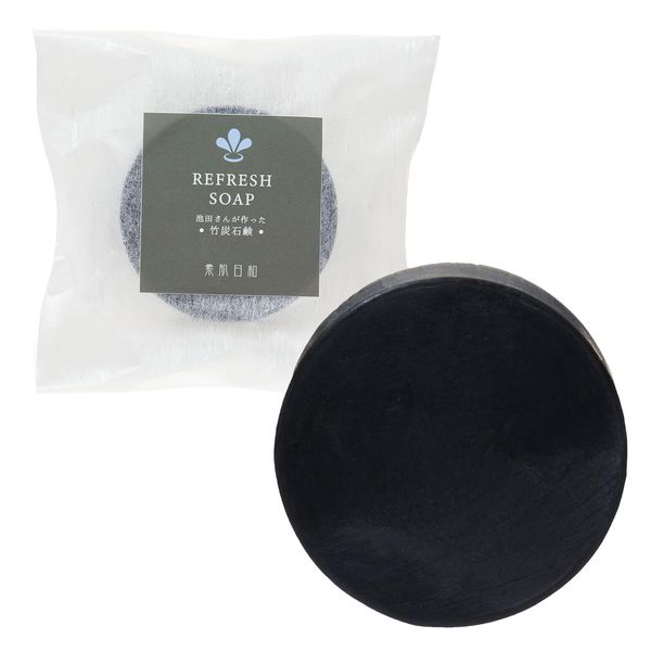 Horse Oil x Hot Spring Water Formulated [Bare Skin Biyori Ikeda's Bamboo Charcoal Soap, 2.8 oz (80 g)] Additive-Free Facial Wash Soap (Naturally Sourced, Refreshing Type)