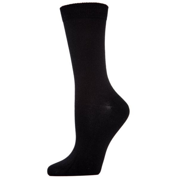 MeMoi Women's Flat-Knit Bamboo Blend Crew Socks Black One Size