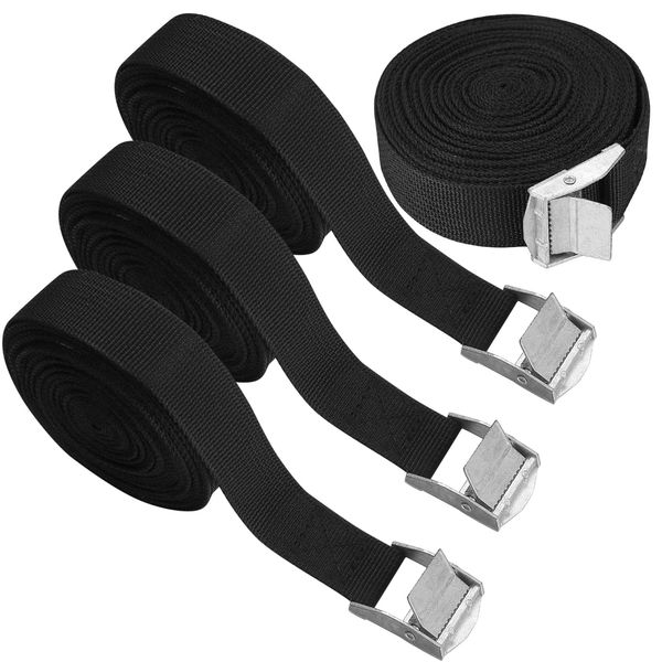 4 Pcs Lashing Straps, 1" x 16Ft(196") Adjustable Tie Down Ratchet Tie Straps with Buckles, Black Cam Lock Strap Cargo Packing Straps Heavy-Duty for Cargo/Luggage/Kayak/Truck/SUV/Car Roof Rack