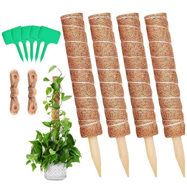 lanzoub Gardening Posts, Set of 4, Plant Posts, Ornamental Plants, Monstera, Gardening Post Parts, Plant Support, Flower Stand, Flower Support, Extendable, Maintaining Moisture and Nutrients, Plant