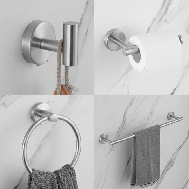 4pcs Stainless Steel Towel Rack Set, Bathroom Accessories Set, Free  Punching Self-adhesive Set, Towel Rack Roll Paper Holder, Coat Hook Bathroom  Accessories Set