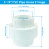 Luomorgo 1-1/2" PVC Union Pipe Fitting, 2 Pcs Socket x Socket White PVC Adapter Coupling Schedule 40, EPDM O-Ring