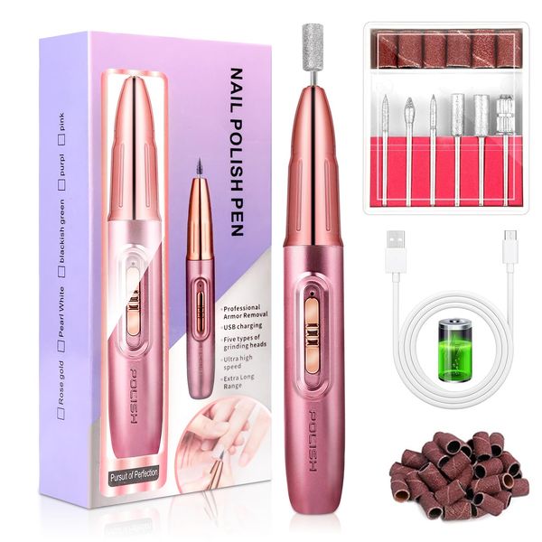 LEDSUUEI Cordless Electric Nail Drill: 30000RPM Professional Electric Nail File for Acrylic Polish Gel Nails Removal Rechargeable Nail Dril with Nail Drill Bits Sanding Bands(Rose Gold)