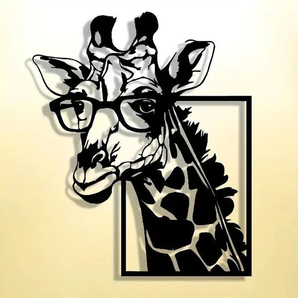 Giraffe W/Glasses Funky Minimalist Metal Wall Art