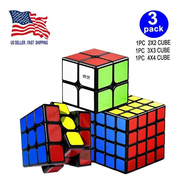 3 Pack  Classic Magic Speed Cube 2x2 3x3 4x4 Puzzle  Fidget Toy Brain Teaser