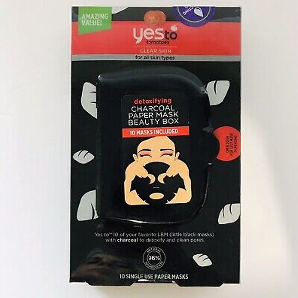 YES To Tomatoes Detoxifying Charcoal Paper Mask Beauty Box--10 Masks