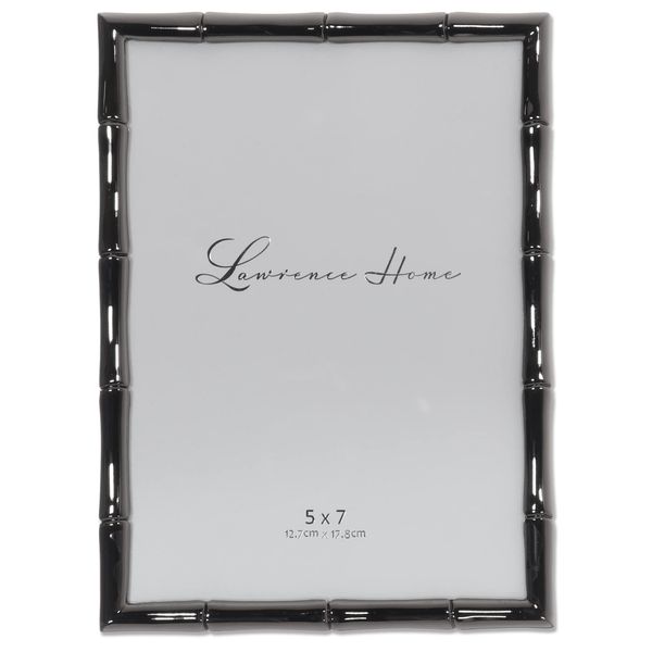 Lawrence Frames 5x7 Black Polished Metal Picture Frame with Bamboo Design