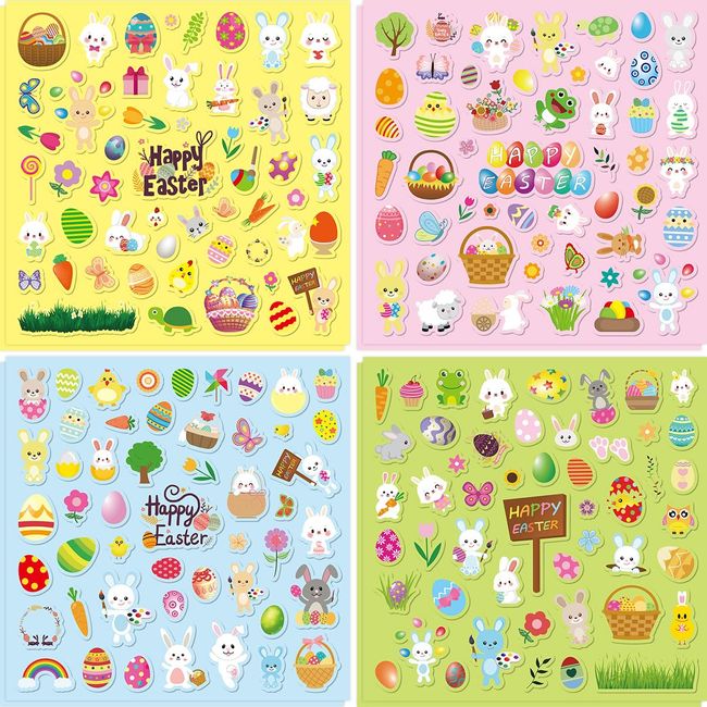 Easter Stickers for Kids Bunny Stickers Happy Easter Holiday Stickers Party Supply Classroom Reward 400Pcs 8 Sheets