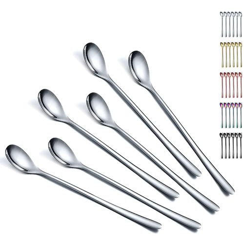 Evanda Iced Tea Spoons, Teaspoons, Stirring Bar Spoon, Coffee Spoon, Ice Cream Spoon, Cocktail Spoon, Tea Spoons, Set of 6 (Silver)
