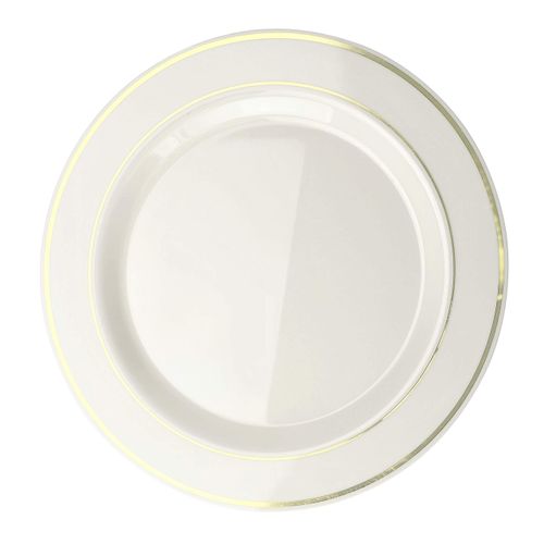 " OCCASIONS " 60 Plates Pack, Heavyweight Disposable Wedding Party Plastic Plates (10.5'' Dinner Plate, Ivory & Gold Rim)