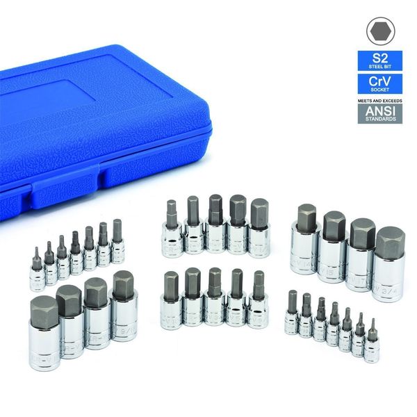 32 PC MASTER ALLEN WRENCH BIT KIT HEX KEY FOR RATCHET SOCKET TOOL SAE METRIC SET