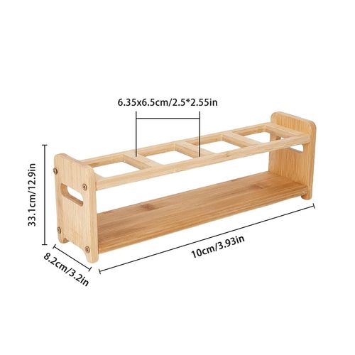 SUPERFINDINGS 4 Holes Wooden Kitchen Spice Bottle Organizer Rack 35.2x8x11cm Rectangle Slot Oil Vinegar Bottle Storage Display Rack Minimalism Kitchen Dispenser Olive Jar Standing Shelf Rack