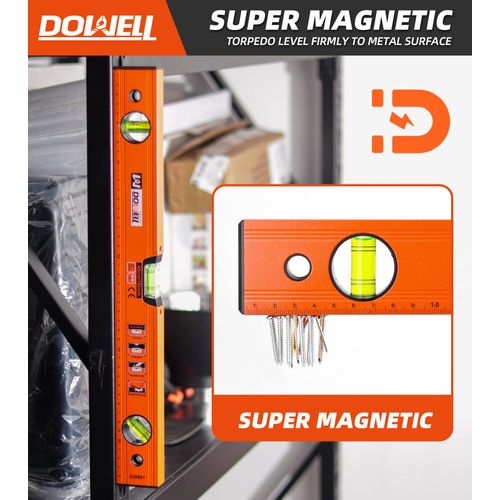 DOWELL 18 Inch Magnetic Spirit Level with Metric Scale, 3 Different Bubbles-45°/90°/180°, HY030661