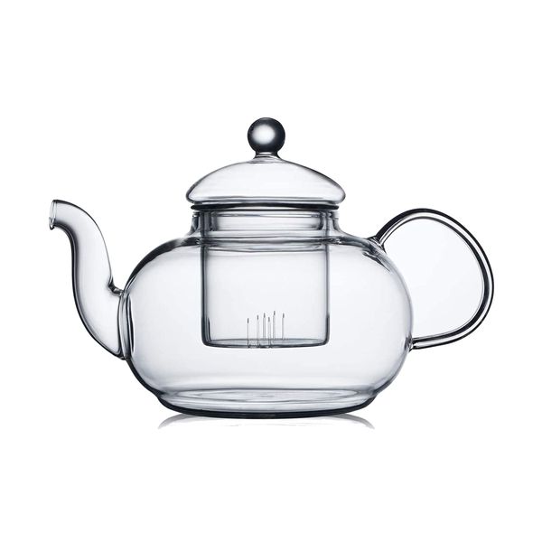 CnGlass Glass Teapot Stovetop Safe,Clear Teapot with Removable Infuser 600ML/20.3OZ,Borosilicate Glass Teapot with Strainer for Loose Tea and Blooming Tea Maker