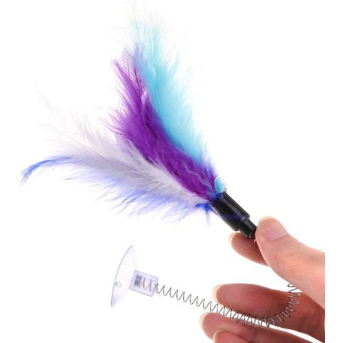 JJLFresheners 1Pc Random Color Cat Feather Stick Spring Suction Cup Pet Teaser Funny Interactive Wand Cat for Indoor Cats Interactive Mouse Cat Feather