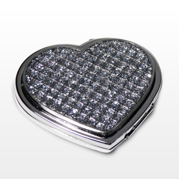 Personalised Diamante Heart Compact Mirror by Pmc - Personalised Compact Mirrors