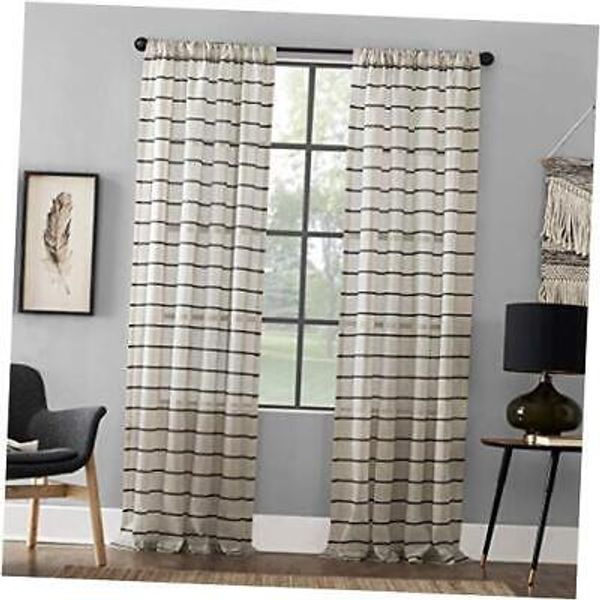 Twill Stripe Anti-Dust Allergy/Pet 52"W x 95"L (Pack of 1) Black/Linen Curtain