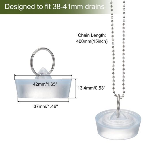 uxcell 2Pcs Drain Stoppers, PVC Bathtub Stopper Sink Plugs Caps with Hanging Ring and 15" Bead Chains for Bathtub Kitchen Bathroom (Clear - 1.5" to 1.61")