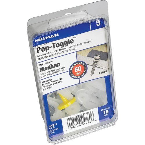 Hillman 3/8 in. Dia. x 1-1/4 in. L Zinc Pan Head Pop-Toggle Anchors 10 pk