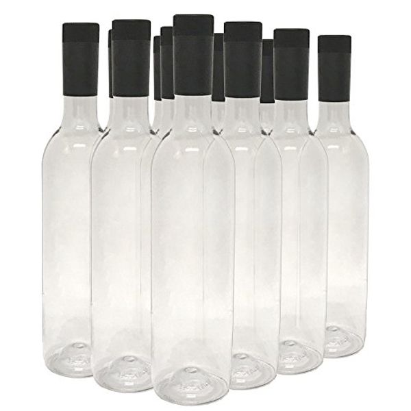 nicebottles Plastic Wine Bottles & Screw Caps, Clear, 750ml - Pack of 12