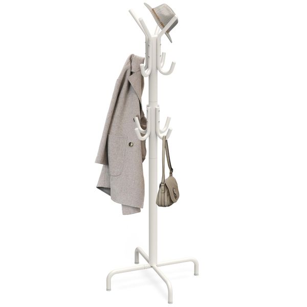 Simple Houseware Standing Coat and Hat Hanger Organizer Rack, 12 Hooks, White