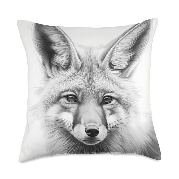 Fox Pencil Sketch Throw Pillow