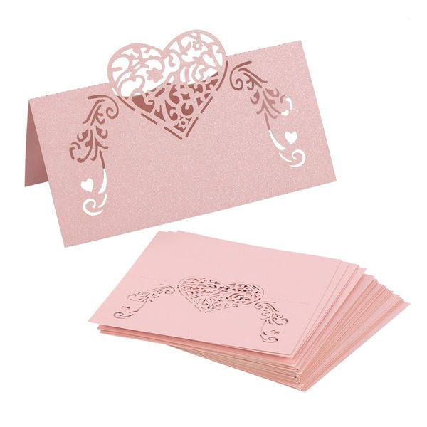 TOYANDONA 50pcs Paper Place Cards Hollow Heart Iridescent Paper Table Cards Wedding Table Cards Table Blank Table Name Place Cards Wedding Party Favors (Pink)