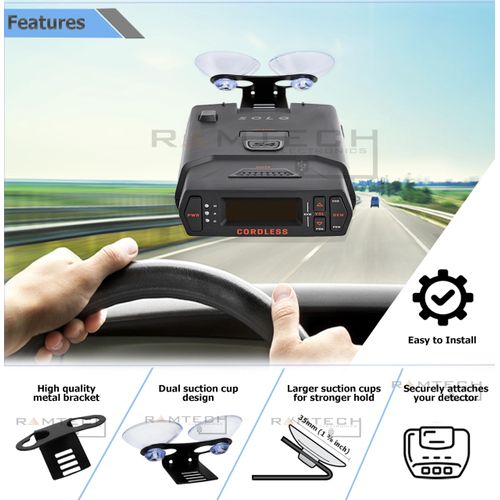 Ramtech Car Windshield Mount Bracket + 4 Suction Cups Kit for Radar Laser Detector, Compatible with Beltronics STi Magnesium Construction/STi Magnum 940 955 965 995 GX65 RX55 RX65 V6 V8 V10 V12, WMLK