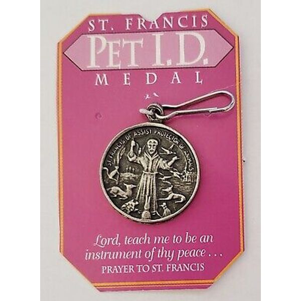 St Francis PET ID Tag Silvertone Space on Back to Engrave Name & Phone #