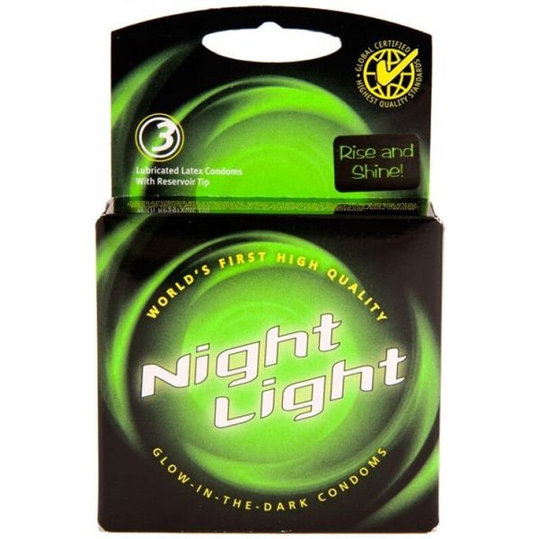 Night Light Glow In The Dark Lubricated Latex Condoms - 3 Pack