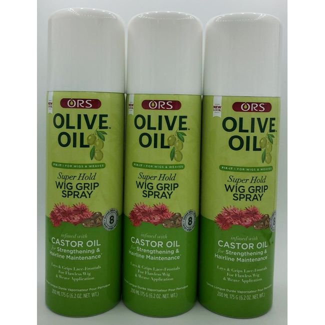 3PK ORS Olive Oil Super Hold Wig Grip Spray W/ Castor Oil ~ 6.2 OZ EA ~FAST SHIP