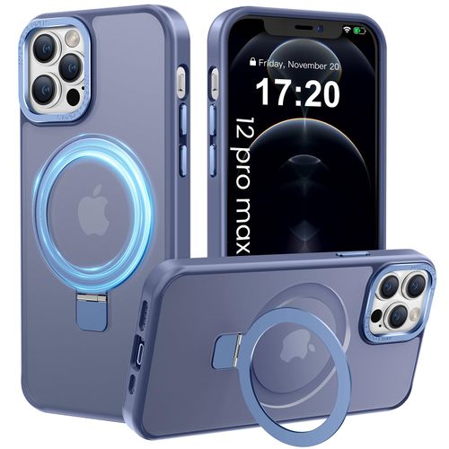 PuyaTeya Compatible with iPhone 12 pro max Case with Magnetic Ring Stand, Military Drop Protection, Anti-Scratch/Anti-Fingerprint Translucent Matte Phone Case for iPhone 12 pro max (Light Blue)