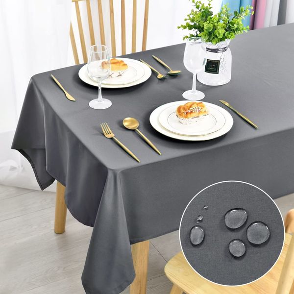 DWCN Wipe Clean Tablecloth Wipeable Tablecloths Grey Table Cloth Waterproof Tablecloth Table Cloths Rectangle 140x200cm(55x79in) Polyester