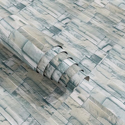 Green Brick Wallpaper Peel and Stick Rustic Stone 16"x 354" 3D Brick Contact Paper Self-Adhesive Industrial Removable Waterproof Vinyl Teal Wall Mural for Accent Wall Living Room Garage