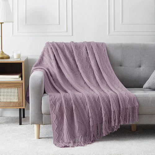BOURINA Light Lavender Throw Blanket 50x60 Inches Throw Textured Solid Soft Sofa Couch Decorative Knit Blanket