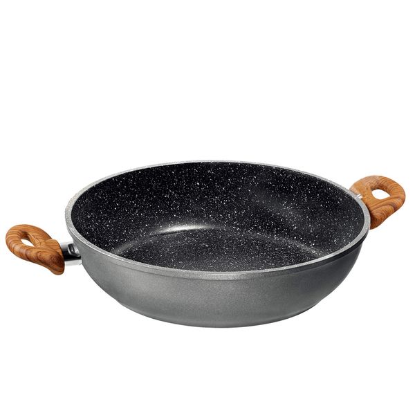 STONELINE® Back to Nature Servierpfanne 24 cm, Made in Germany, auch für öl- und fettfreies Braten, Kratzfeste Antihaftbeschichtung mit echten Steinpartikeln, Induktionspfanne
