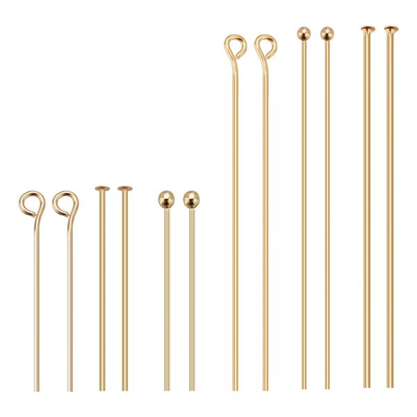 BENECREAT 144Pcs 3 Style 18K Gold Plated Brass Ball Head Pins with Eye Pins and Flat Head Pins Jewelry Making Kit for Crafting Earrings and Bracelets 2 Size/Style