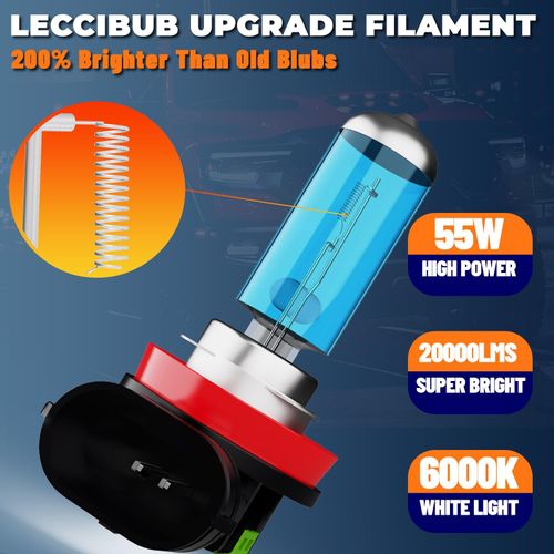 LECCIBUB Fog Light Bulbs Compatible With Mazda CX-5 2013-2017, H11 Fog Lights Halogen Light Bulb, Super Bright 6000K White, Plug and Play, Pack of 2