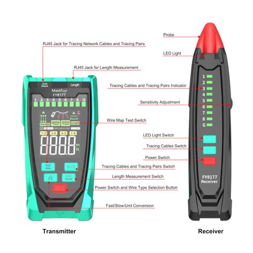 Mastfuyi Network Cable Tester, Shielded Line Finder, Rechargeable Cable Tracer with Probe Tone, Multi-Function Wire Tracer, Ethernet LAN Network Cat5/6/7 Cable Maintenance Organizer, Telephone Line
