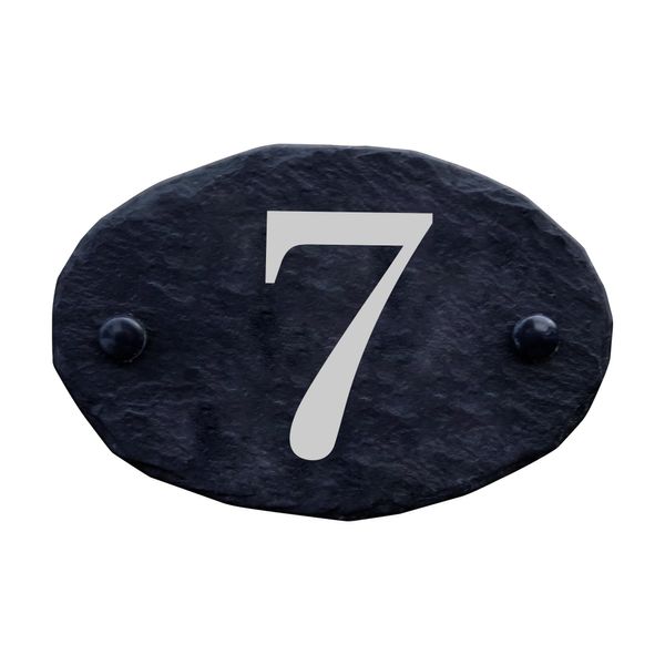 Personalised Slate House Signs, Rustic Black Farmhouse Design, Custom Door Number Plaque, Slate House Numbers for Home, Office, Gate, Porch, Garden & Yard, Fixings & Screws (OVAL 150 x 100mm)