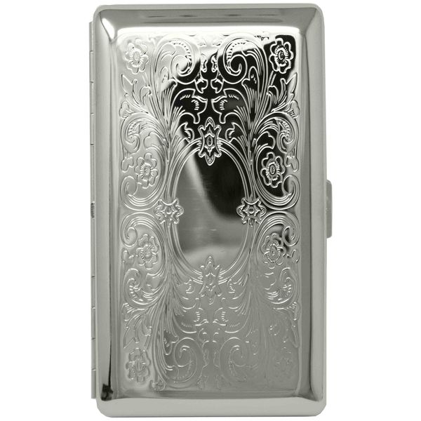 Silver Victorian Scroll (Full Pack 120s) Metal-Plated Cigarette Case & Stash Box