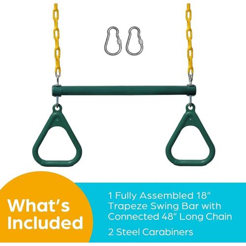 Jungle Gym Kingdom Trapeze Swing Bar with Heavy Duty Chain & Locking Carabiners